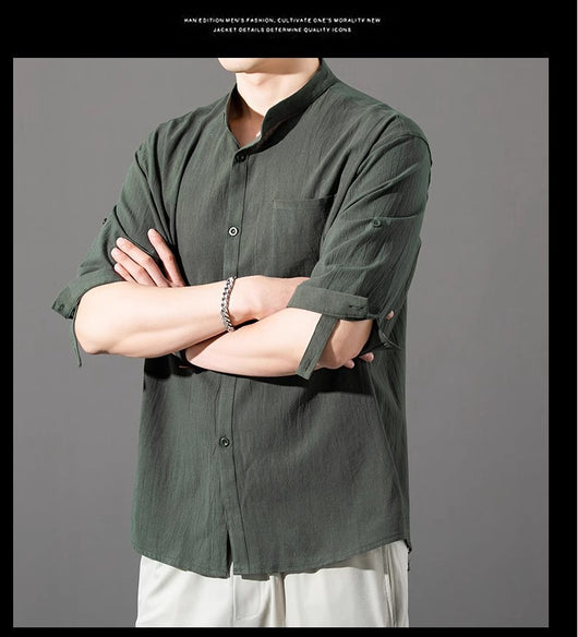 Camisa Hombre Manga Corta Algodón y Lino - Corte Suelto Moderno Talla Grande - Image 31