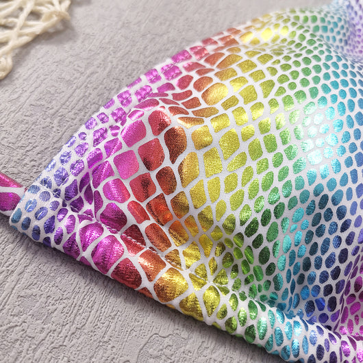 Gradient snakeskin print bikini with iridescent colors, triangle top, and tie-side bottoms. - Image 15