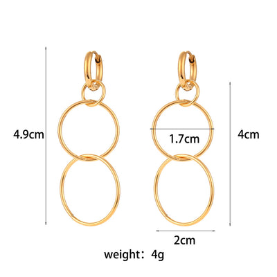 Aretes Circulares Largos Chapados en Oro 18K Acero Inoxidable - Image 19