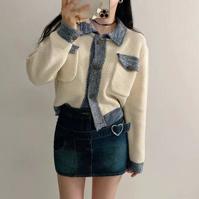 Cardigan Tejido de Rayas Multicolor Contrastante para Mujer - Image 12