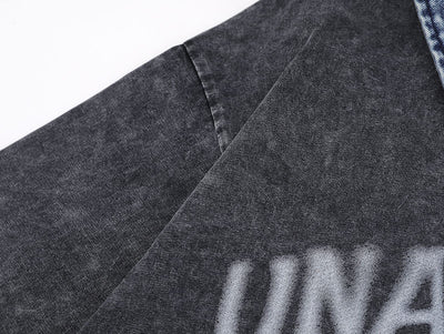 Playera Denim Lavada con Estampado de Letras y Contraste de Colores - Image 8