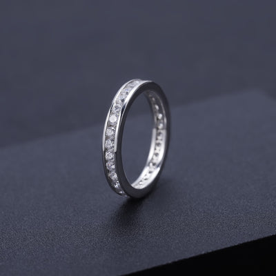 Anillo de Plata 925 con Baño de Oro Blanco y Moissanita en Línea Completa - Image 9