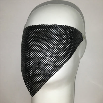 Gold rhinestone mask made of metal mesh, covering the face from the eyes to below the chin, displayed on a white mannequin head. - Image 21