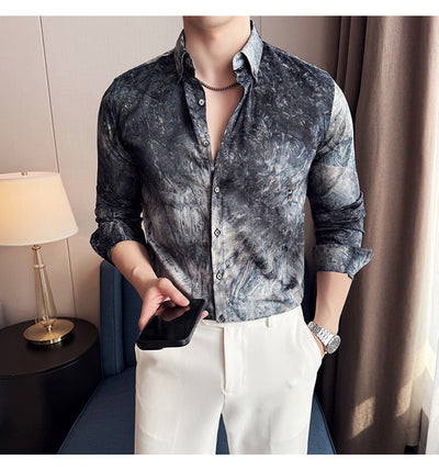 Camisa Tie-Dye Estampada Manga Larga Slim Fit para Hombre - Image 53