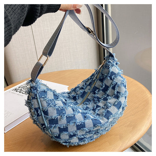 Bolsa de Hombro Underarm Denim con Diseño Cuadrícula Escocesa - Image 20