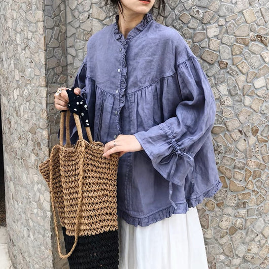 Blusa Lino Artística Estilo Japonés con Mangas Princesa - Image 11