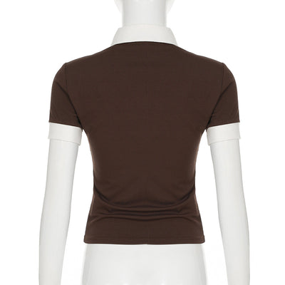 Playera Polo Retro Americana con Costuras Superpuestas para Mujer - Image 14