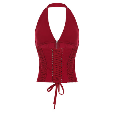Top Halter Encaje Sexy Corto Anudado - Image 43