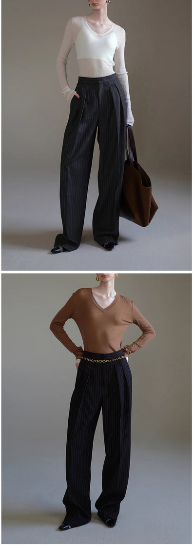 Pantalones de Traje a Rayas Coordinables para Mujer - Otoño e Invierno - Image 13