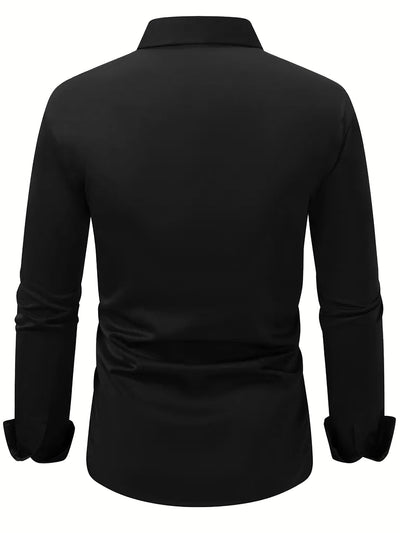 Camisa Social Casual Hombre Manga Larga Botones Color Sólido Vacaciones - Image 35