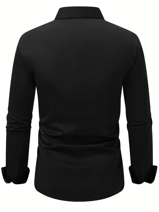 Camisa Social Casual Hombre Manga Larga Botones Color Sólido Vacaciones - Image 35