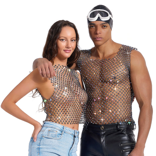 Playera Semitransparente con Cuello Redondo y Detalles en Cristales para Hombre - Image 10