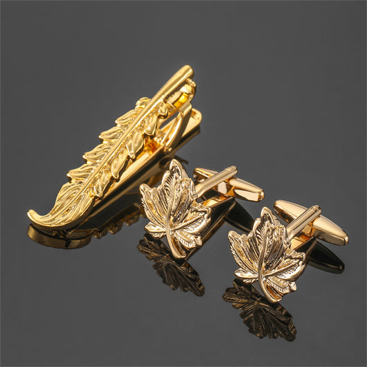 Juego de Clips de Corbata y Gemelos con Cristales Negros y Patrón Floral Esmaltado en Oro y Plata - Image 62