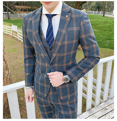 Traje Slim Fit 3 Piezas Fusión Coreana y Británica para Hombre - Image 15