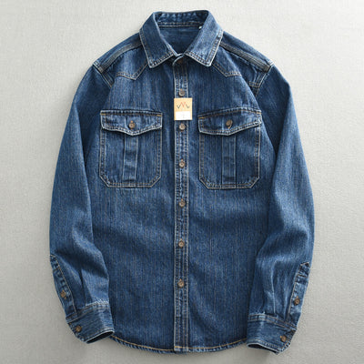 Camisa de Trabajo Denim Grueso Oversized Manga Larga para Hombre - Image 20