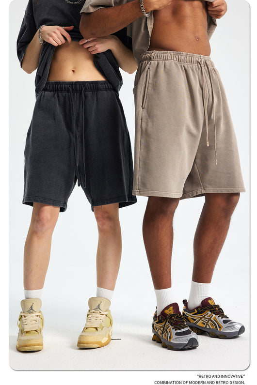 Shorts Deportivos de Algodón Puro Teñidos con Patrón Vintage Lavado - Image 47