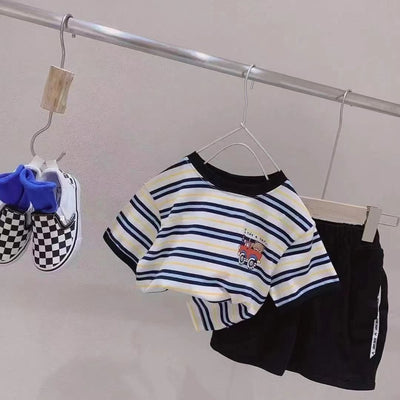 Camiseta Infantil de Rayas Suelta Manga Corta - Image 14