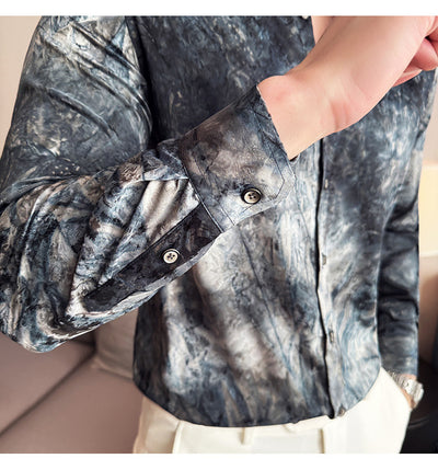 Camisa Tie-Dye Estampada Manga Larga Slim Fit para Hombre - Image 51