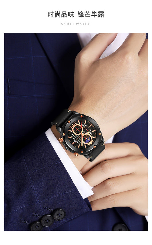 Reloj de Hombre Cuero con Tres Esferas y Seis Agujas - Cuarzo Premium - Image 23