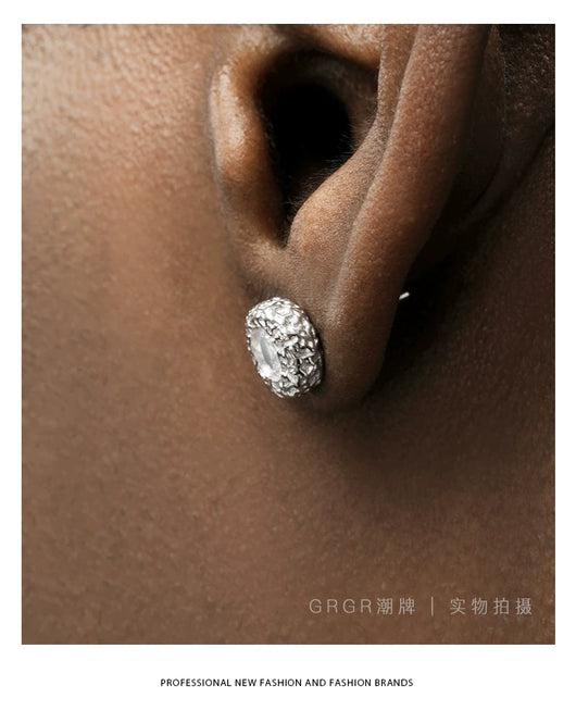 Aretes de Plata Esterlina 925 con Diamante Texturizado para Hombre - Image 20