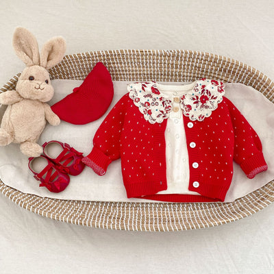 Cardigan Tejido Jacquard Rojo para Niña - Abrigo Elegante Otoño - Image 30