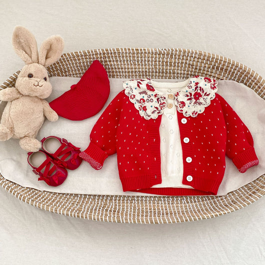 Cardigan Tejido Jacquard Rojo para Niña - Abrigo Elegante Otoño - Image 30