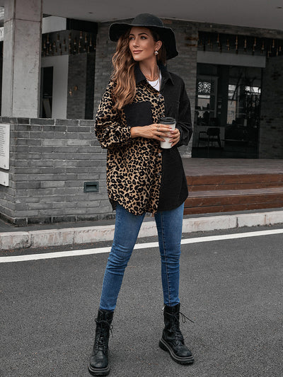 Blusa Suelta Estampado Leopardo Manga Larga Bicolor para Mujer - Image 15