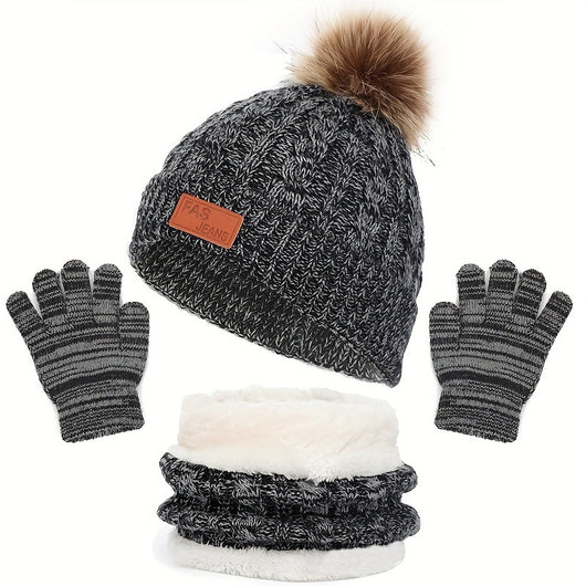Conjunto Infantil de Gorro, Bufanda y Guantes Tejidos con Pompones - Image 27