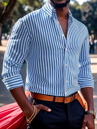 Camisa Casual de Manga Larga con Rayas para Hombre - Estilo Moderno Botones - Image 28