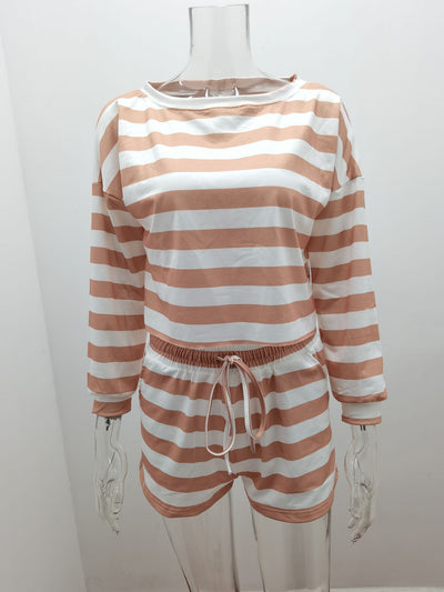 Conjunto Casual de Dos Piezas: Top Manga Larga y Shorts a Rayas - Image 8