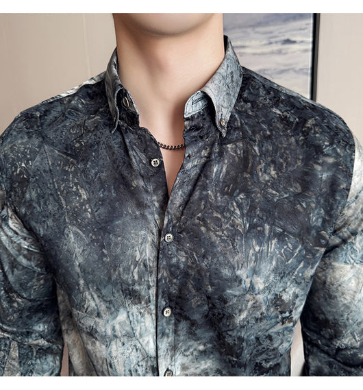 Camisa Tie-Dye Estampada Manga Larga Slim Fit para Hombre - Image 29