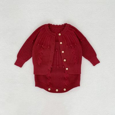 Conjunto de Dos Piezas: Enterizo Tejido con Bolas de Burbujas y Abrigo para Bebé Niña - Image 29