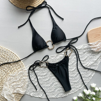 Bikini Entallado de Color Liso con Lazos Ajustables - Image 12