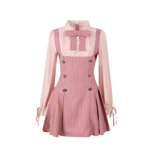 Vestido Preppy Dos Piezas con Blusa Manga Larga Fresca y Elegante - Image 4