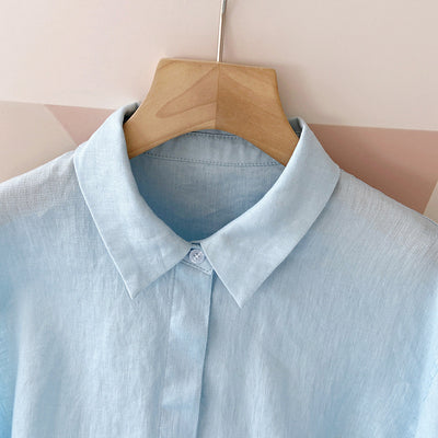 Camisa de Lino Azul Suelta - Comodidad Natural - Image 15