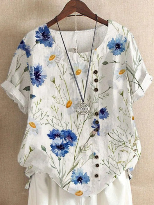 Camiseta Suelta de Manga Corta con Estampado Retro para Mujer - Image 38
