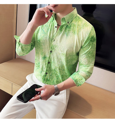 Camisa Tie-Dye Estampada Manga Larga Slim Fit para Hombre - Image 49