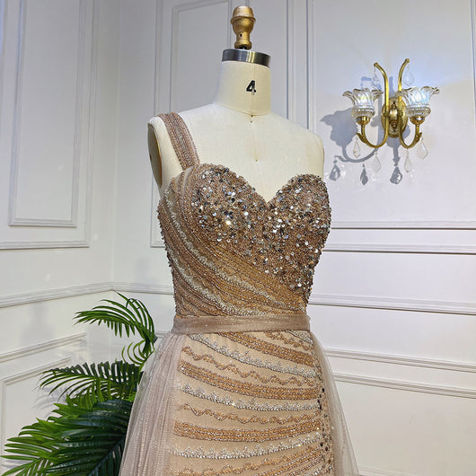 Vestido Fishtail Azul con Hombros Descubiertos y Cuentas Artesanales - Image 12