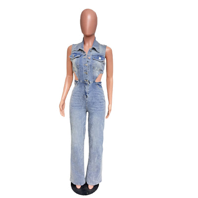 Jumpsuit Denim Elástico Slim Fit Cintura Alta Mujer - Image 33