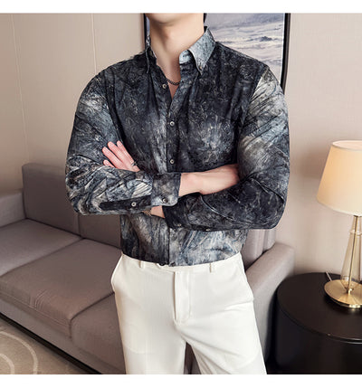 Camisa Tie-Dye Estampada Manga Larga Slim Fit para Hombre - Image 19