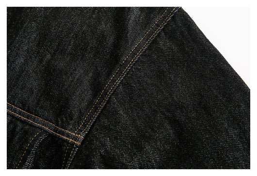 Chaqueta Denim Negra Retro Suelta para Hombre - Estilo Workwear Casual - Image 21