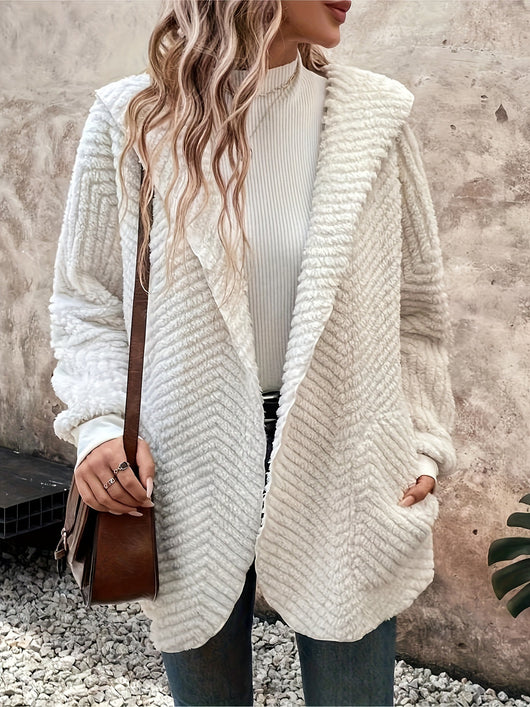 Cardigan Hooded de Terciopelo Reversible con Patrón Wave - Image 10