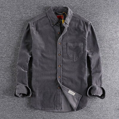 Camisa de Pana Manga Larga Retro con Combinación de Colores para Hombre - Image 38