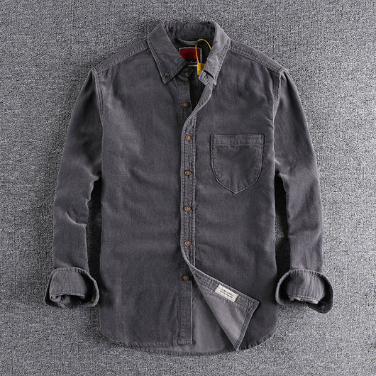 Camisa de Pana Manga Larga Retro con Combinación de Colores para Hombre - Image 38