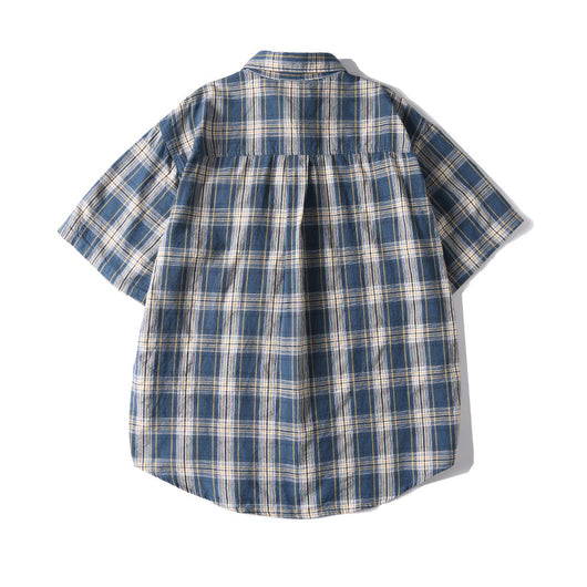 Camisa Retro Japonesa a Cuadros Lavada - Manga Corta Verano - Image 16