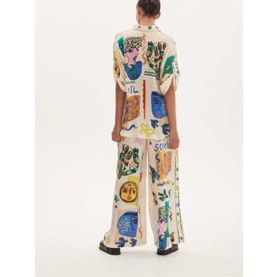 Conjunto de Blusa Satinada con Estampado Graffiti para Mujer - Image 10
