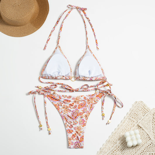 Bikini Estampado Espalda Descubierta con Cordones y Anillos - Image 27