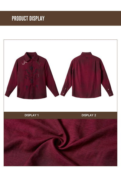 Camisa de Terciopelo Satinado Rojo Vino con Patrón Totem - Image 17