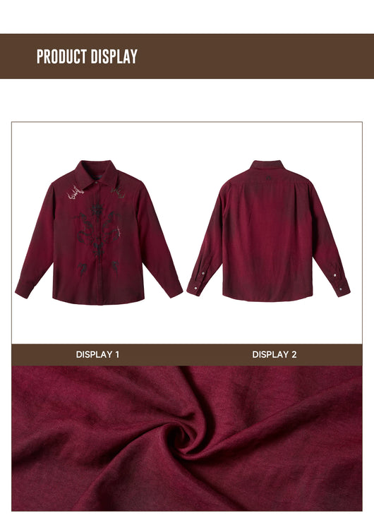 Camisa de Terciopelo Satinado Rojo Vino con Patrón Totem - Image 17