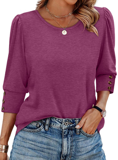 Blusa Elegante Estampada con Botones y Mangas 3/4 Cuello Redondo - Image 47